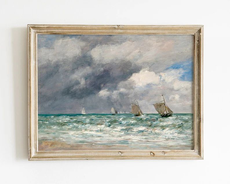 Sailboats Painting, PRINTABLE Seascape Painting, Vintage Landscape Art, Sailboat Antique Decor IN... | Etsy (US)