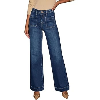 KUNMI Women's Wide Leg Jeans High Waisted Straight Leg Stretchy Denim Pants with Pockets | Amazon (US)