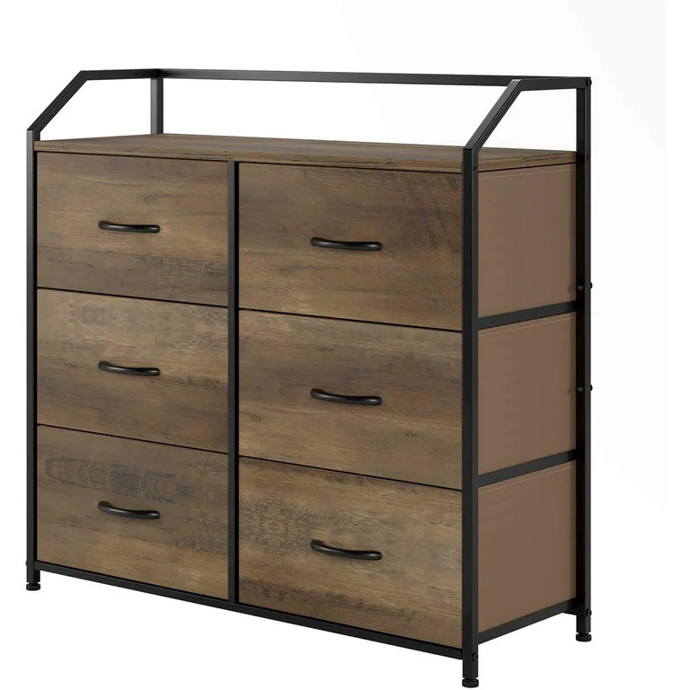 Dresser with 6-Drawer, Modern Storage Cabinet with Handles, Dresser for Bedroom, Rustic Brown Fin... | Walmart (US)
