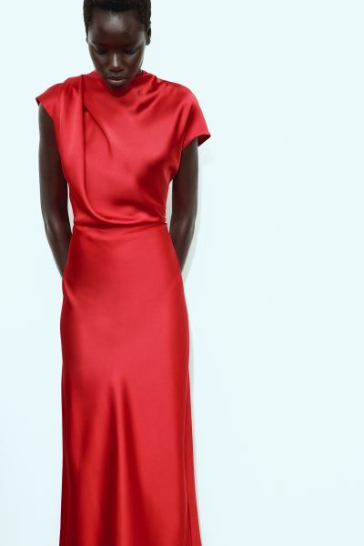 Tie-neck satin dress - Red - Ladies | H&M GB | H&M (UK, MY, IN, SG, PH, TW, HK)