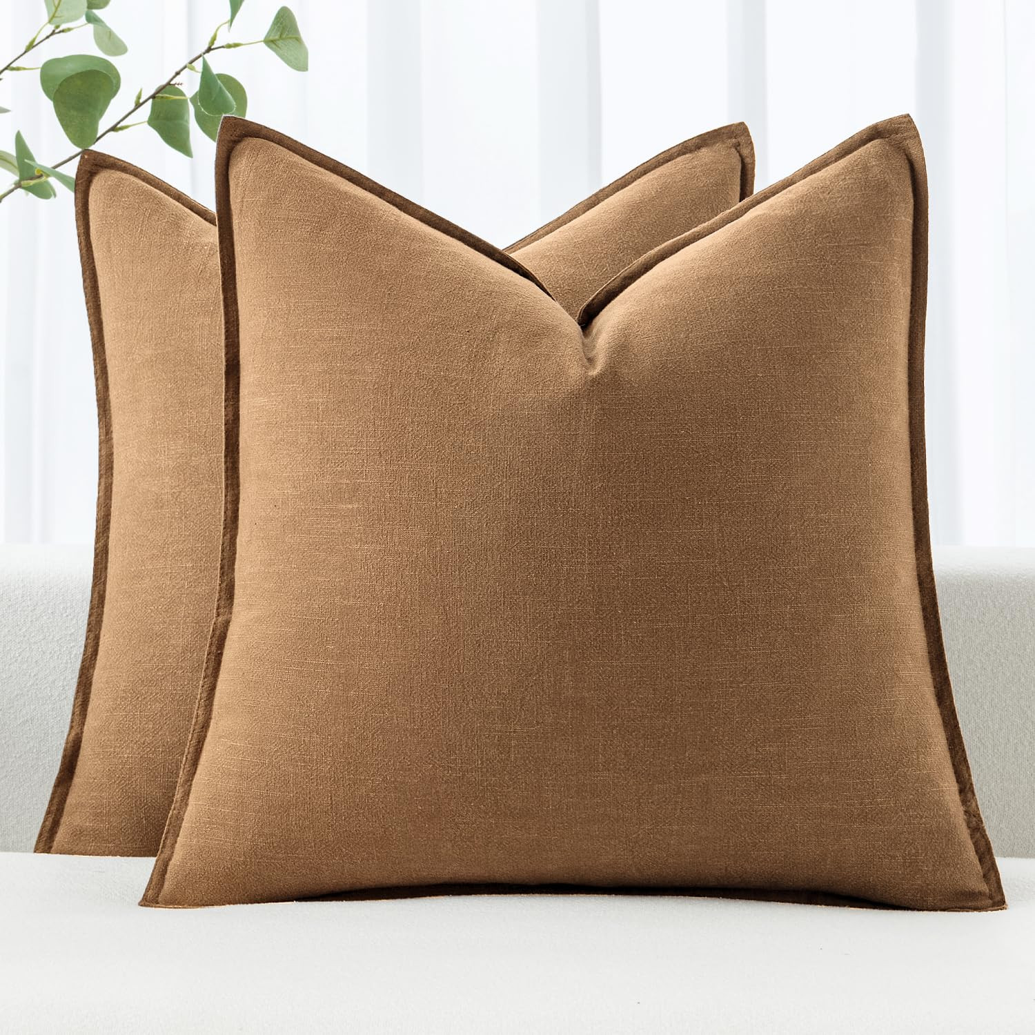 MIULEE Decorative Linen Pillow Covers 20x20 Inch Brown ​Boho Farmhouse​ ​Neutral Couch Thro... | Amazon (US)