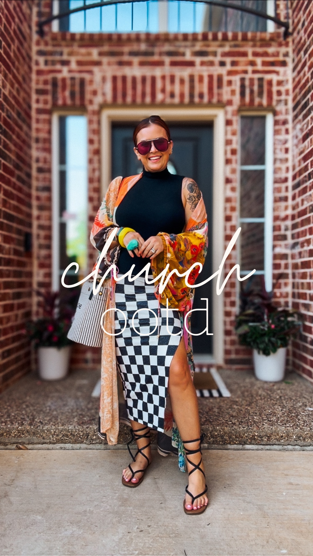 Church OOTD 🏁 such a fun Amazon skirt, so many ways you can style it! I grabbed it in the o range & pink color combo too. 

#LTKootd #LTKOver40