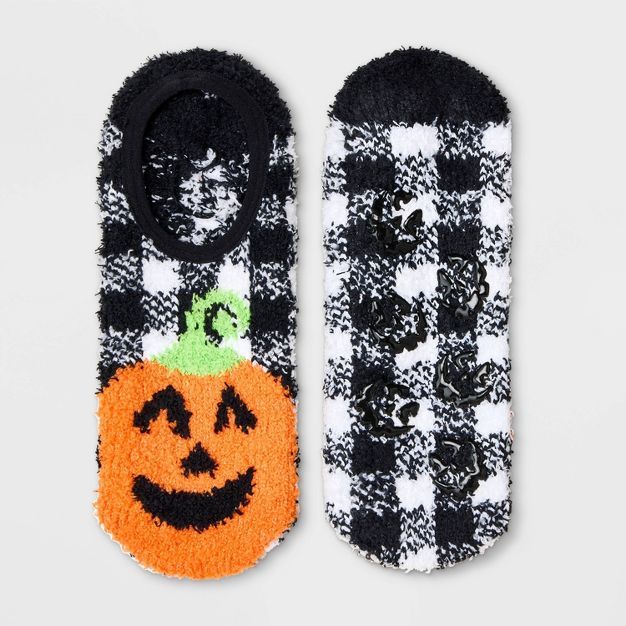 Women's Pumpkin Cozy Halloween Pull-On Liner Socks with Grippers - Hyde & EEK! Boutique™ Black/... | Target