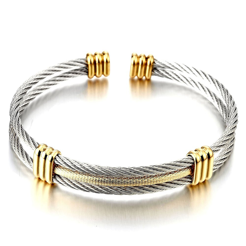 COOLSTEELANDBEYOND Men Women Stainless Steel Twisted Cable Adjustable Cuff Bangle Bracelet | Amazon (US)