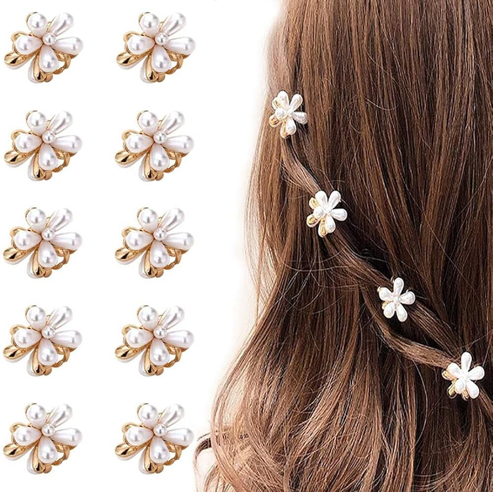 10 Pcs Small Mini Pearl Claw Clips with Flower Design, Sweet Artificial Bangs Clips Decorative Ha... | Amazon (US)