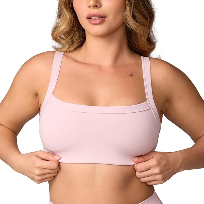 Hugcurve Adjustable Sports Bra Square Neck Wireless Padded Yoga Workout Tops | Amazon (US)