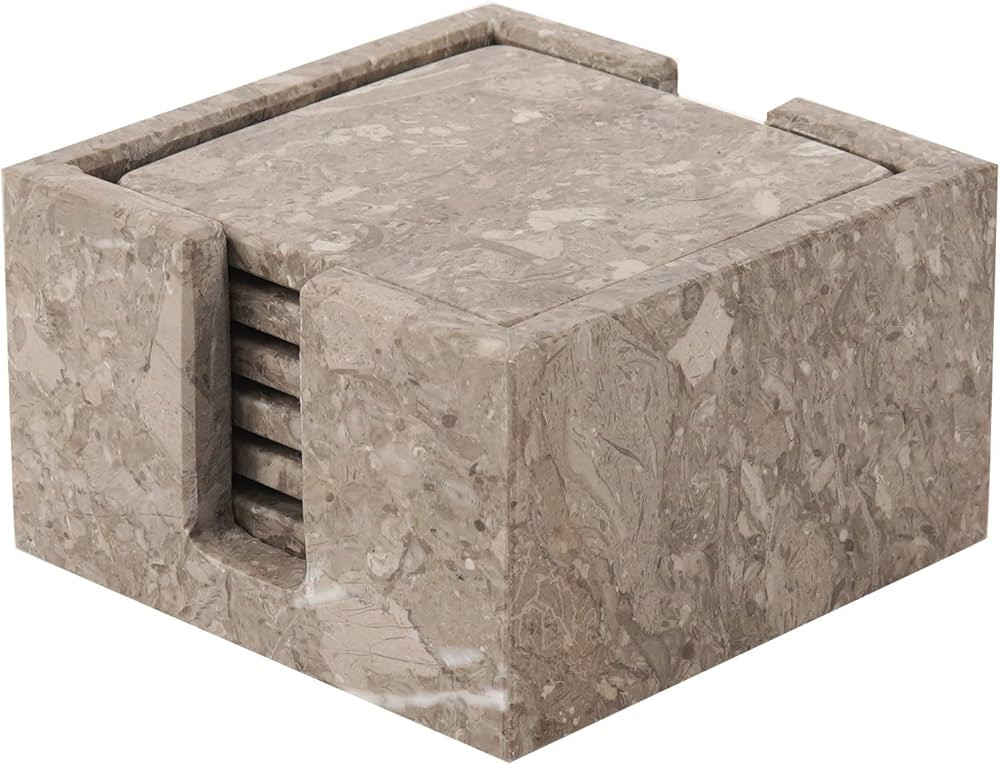 Radicaln Marble Coaster Set with Holder 3.5" Inches Oceanic Square Handmade Drink Coasters for De... | Amazon (US)