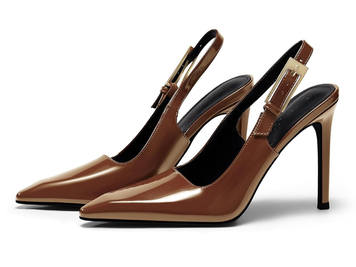 Coutgo Women's Slingback High Heels Pointed Toe Stilettos Metal Buckle Dress Party Pump Shoes | Amazon (US)