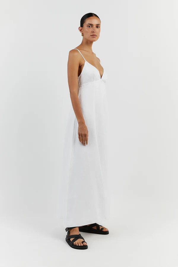 GEM WHITE LINEN MAXI DRESS | DISSH