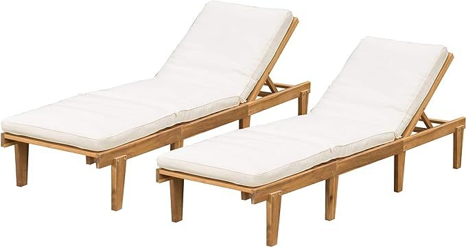 Christopher Knight Home Outdoor Pool/Deck Furniture, Teak Chaise Lounge Chairs with Cushions (Set... | Amazon (US)