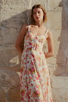 Maeve Sweetheart Printed Midi Dress | Anthropologie (US)