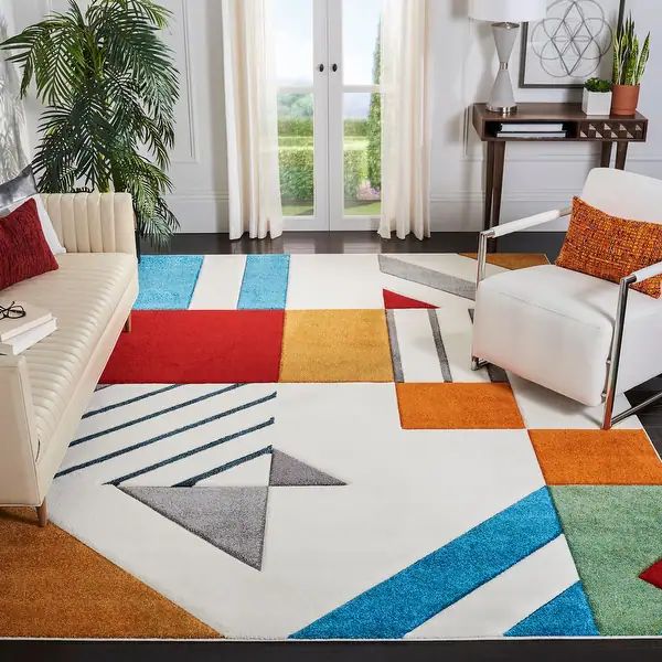 SAFAVIEH Hollywood Tatianna Mid-Century Modern Abstract Rug - 10' x 10' Square - Ivory/Peacock Bl... | Bed Bath & Beyond