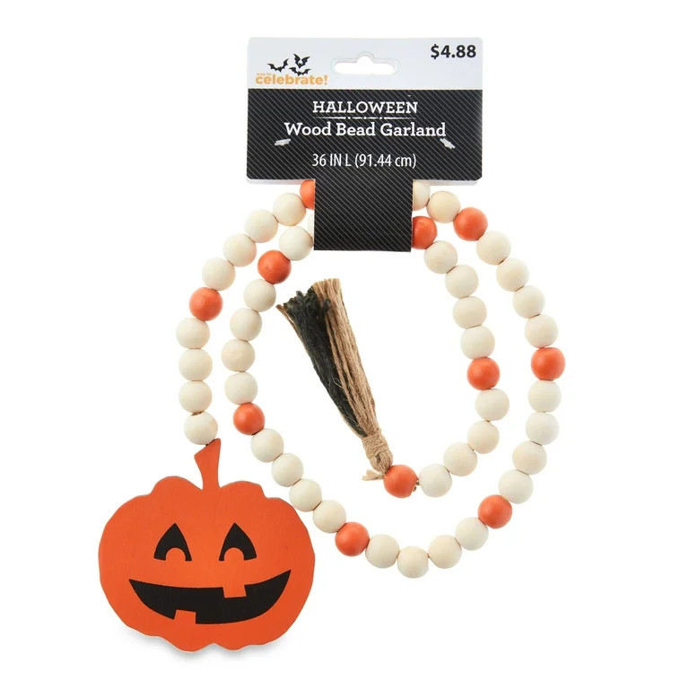 Way to Celebrate Halloween Decorative Wood Bead Garland | Walmart (US)