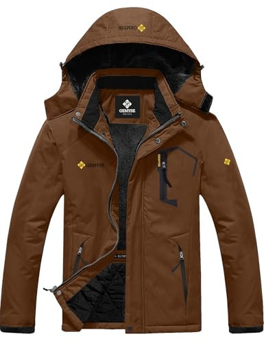GEMYSE Men's Mountain Waterproof Ski Snow Jacket Winter Windproof Rain Jacket (Coffee,Large) | Amazon (US)