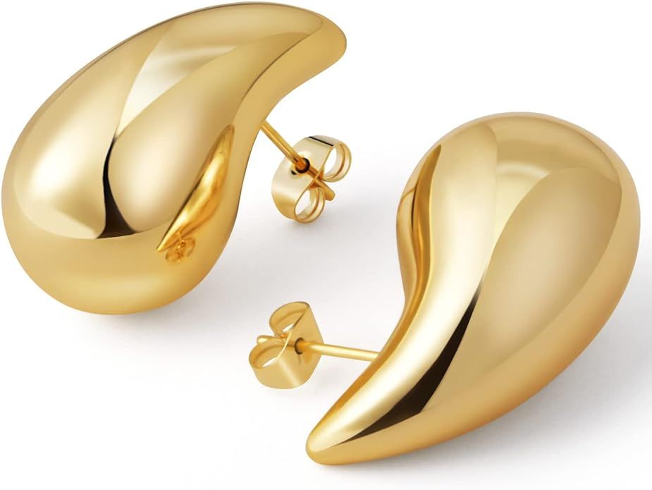Chunky Gold Hoop Earrings for Women Trendy, Lightweight Drop Hoops Earrings, Gold Plated Hypoalle... | Amazon (US)