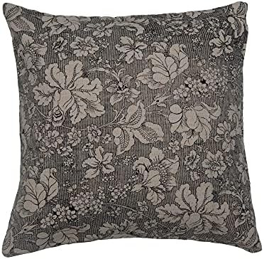 Creative Co-Op 20" Square Cotton Slub Floral Pattern Pillow, Black & Cream | Amazon (US)