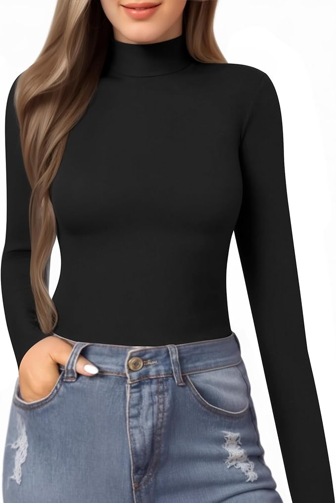 MANGOPOP Women's Mock Turtle Neck Slim Fit Long Sleeve Shirts Fall Fashion Tight Tops Basic Tee W... | Amazon (US)