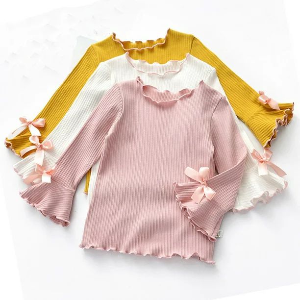 2-7Y Toddler Kids Little Girls Ruffle Flared Sleeve Sweater Basic Knitted Tops - Walmart.com | Walmart (US)
