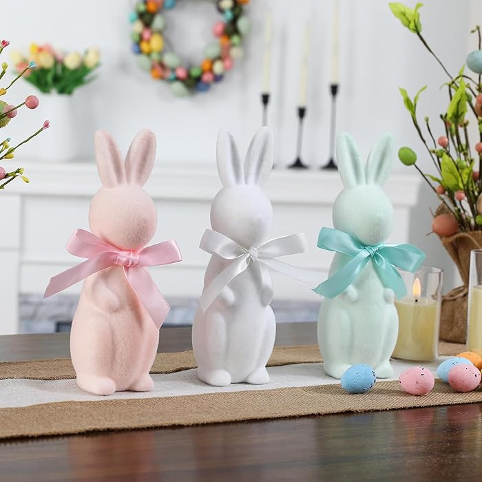 FestalMart Easter Decorations-3 Pack Flocked Bow Tied Bunny Set- Pastel Bunny Decor for Spring Ho... | Amazon (US)