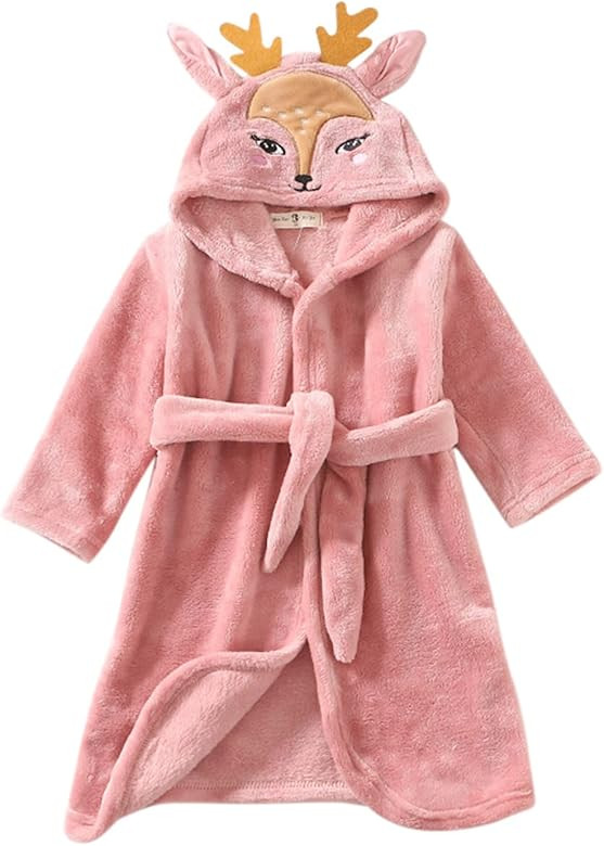 𝐊i𝐝s Bathrobes Deer Ear Hooded Warm Flannel Night-Robe Sleepwear Cute Soft Solid Pajamas Fo... | Amazon (US)