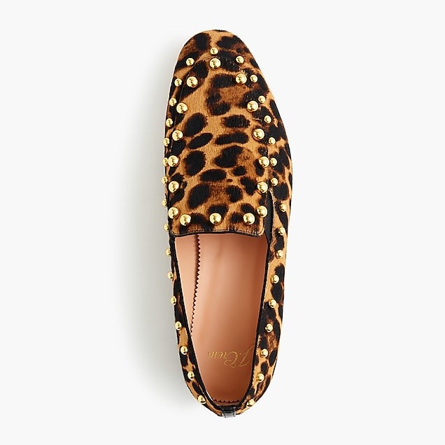Gold-studded loafers in leopard calf hair | J. Crew US