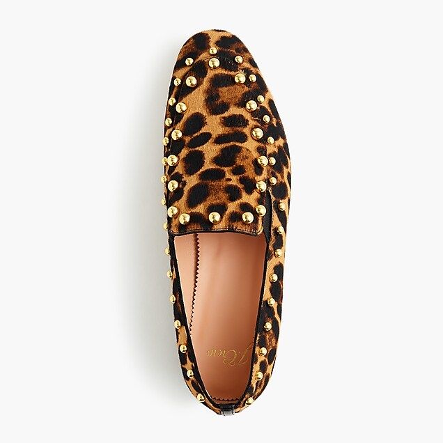Gold-studded loafers in leopard calf hair | J.Crew US