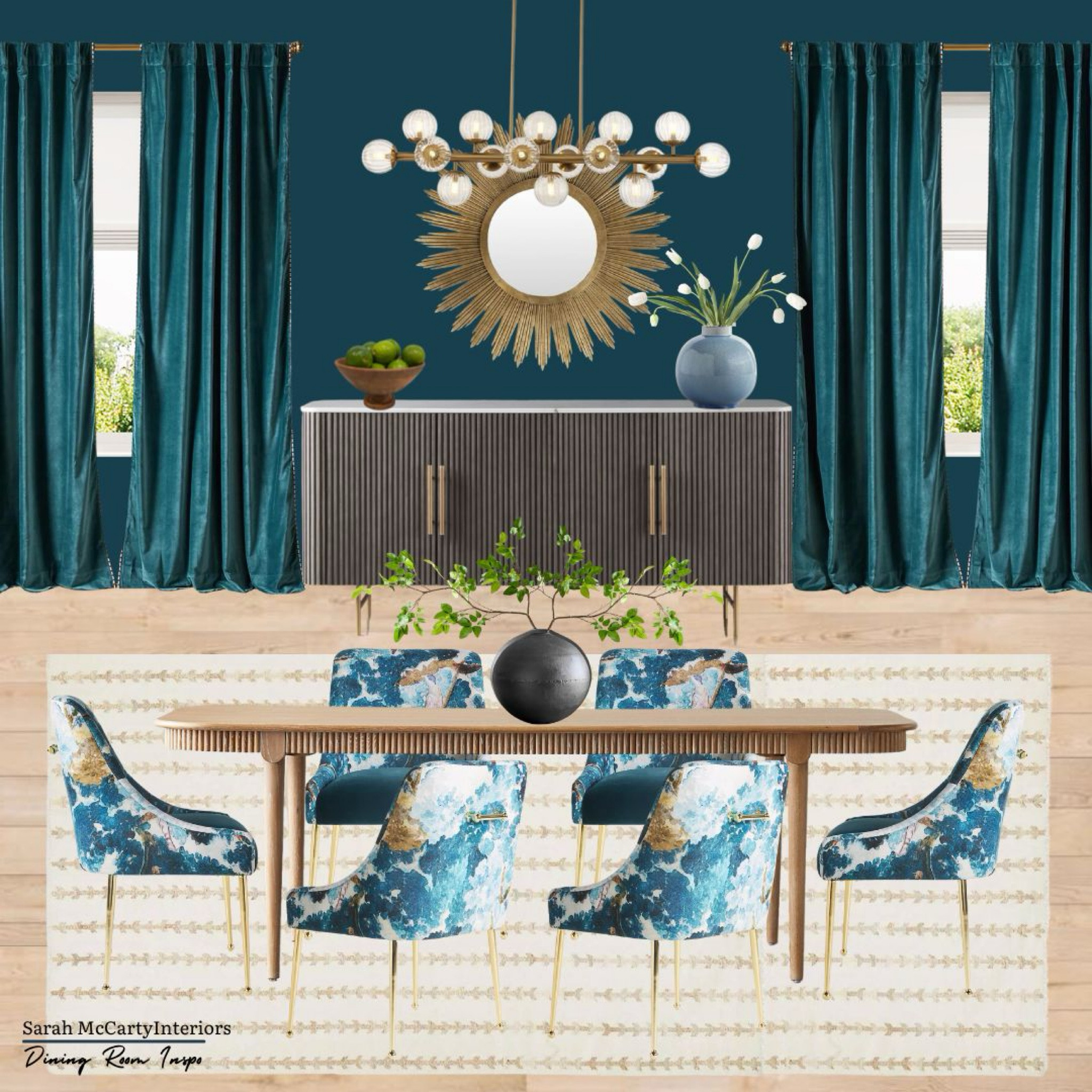 Color-drenched, statement-making dining room design! 🔥 Dining table, dining chairs, sideboard, buffet, curtains, velvet, teal, area rug, dining room decor 

#LTKStyleTip #LTKHome