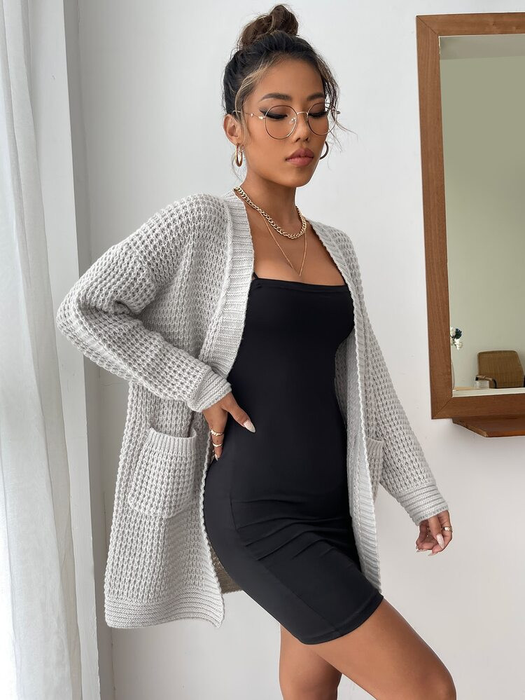 SHEIN EZwear Double Pocket Drop Shoulder Duster Cardigan | SHEIN