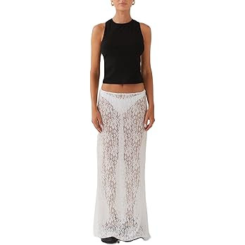Women Lace Long Skirt Satin High Waist A-line Midi Skirt Y2K Summer Elegant Beach Party Maxi Skir... | Amazon (US)
