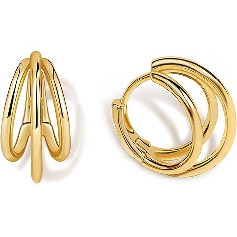 Small Chunky Gold Hoop Earrings for Women Hypoallergenic 925 Sterling Silver Post Lightweight 14k... | Amazon (US)