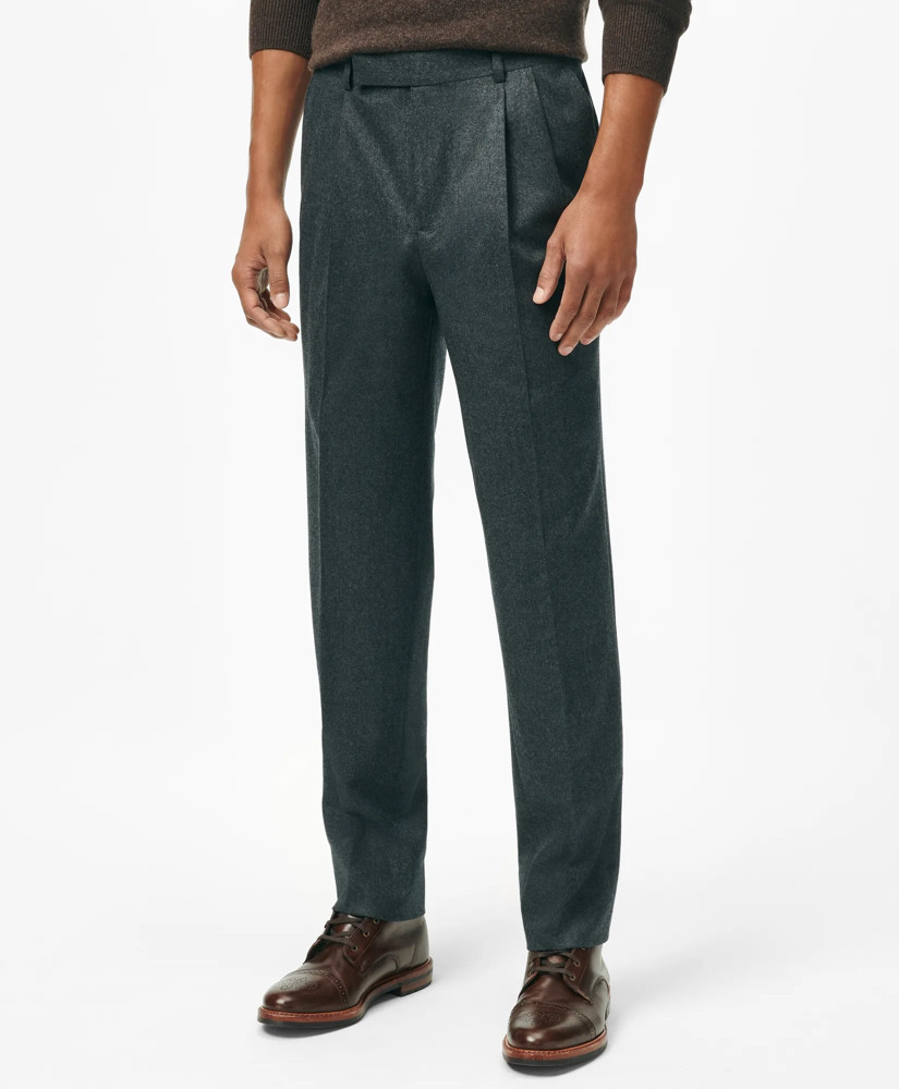 Classic Fit Double-Pleated Dress Pants in Wool Flannel | Brooks Brothers
