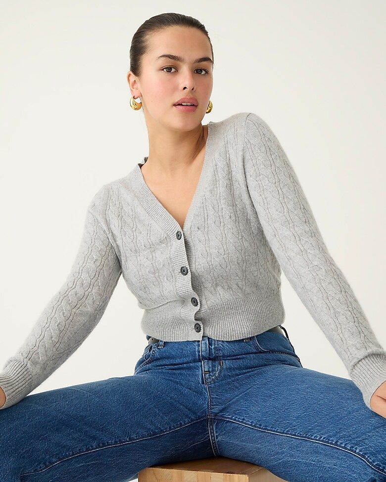 Cashmere shrunken cable-knit V-neck cardigan sweater | J. Crew US