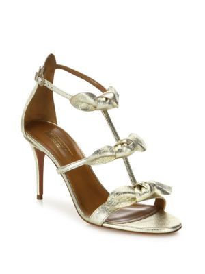 Aquazzura - St. Tropez Tied Metallic Leather Sandals | Saks Fifth Avenue OFF 5TH