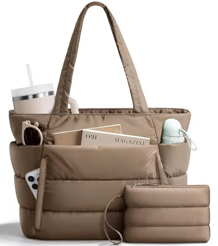 Puffer Tote Bag for Women, Lightweight Puffy Work Handbag Teacher Nurse Quilted Shoulder Bag for School Travel Gym | Amazon (US)