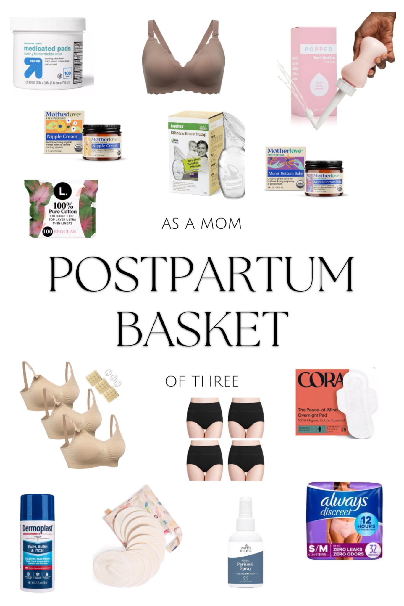 Postpartum essentials and basket as a mom of three 

#LTKBaby #LTKFindsUnder50 #LTKBump
