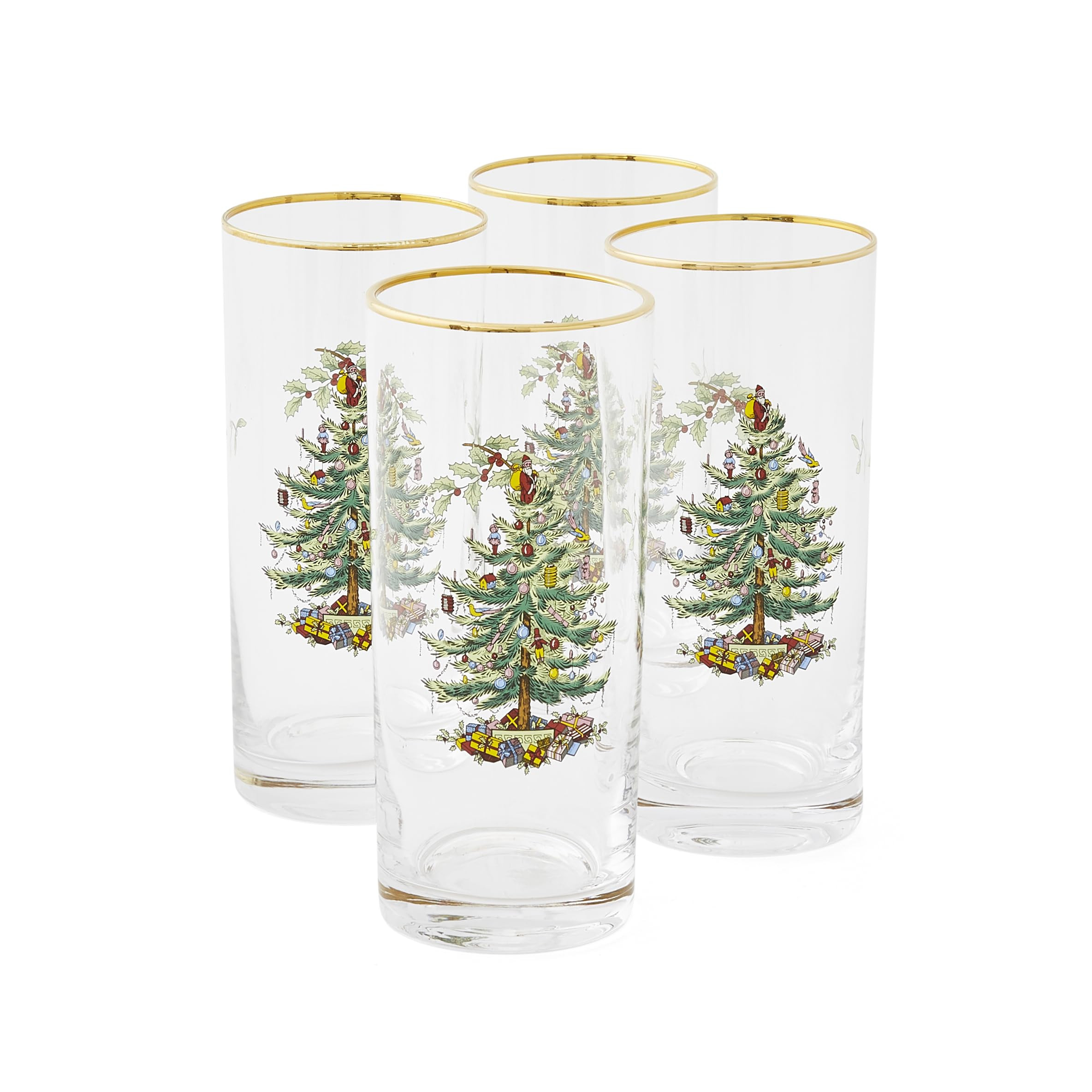 Spode Christmas Tree 15oz Highball Glasses, Set of 4 - Gold-Rimmed Elegant Holiday-Themed Glasswa... | Amazon (US)