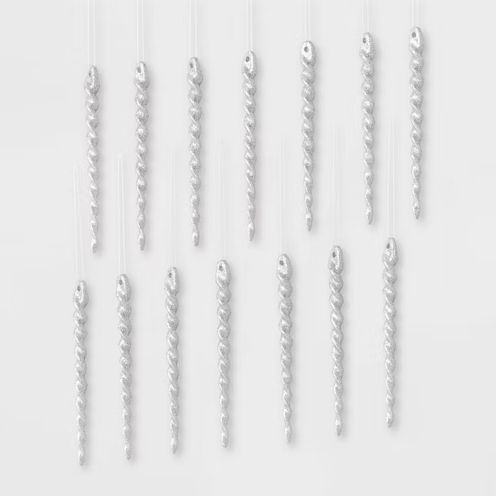 14ct Glitter Icicle Christmas Ornament Silver - Wondershop™ | Target