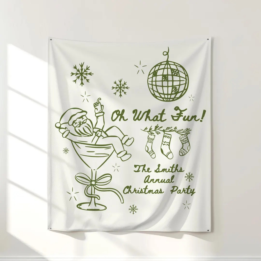Custom Christmas Party Banner Santa in Martini Glass, Oh What Fun Disco Ball Sign, Personalized H... | Etsy (US)