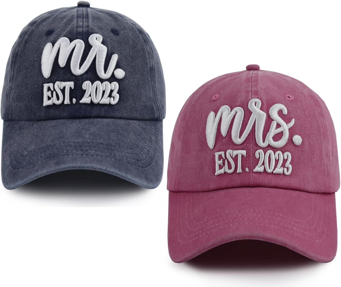 2 PCS Mr and Mrs Est 2023 Hats for Men Women, 3D Embroidered Adjustable Cotton Couples Gifts Base... | Amazon (US)