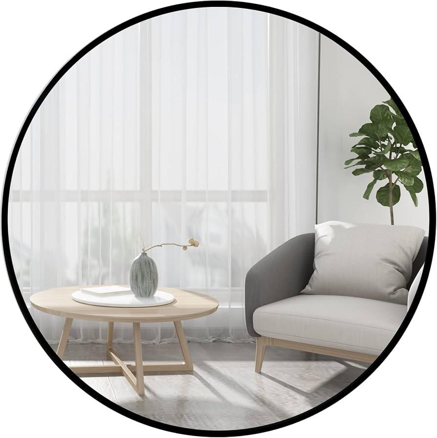 Round Mirror 36 inch, Large Round Mirror Black Frame, Circle Mirror 36 inch, Circular Wall Mirror... | Amazon (US)