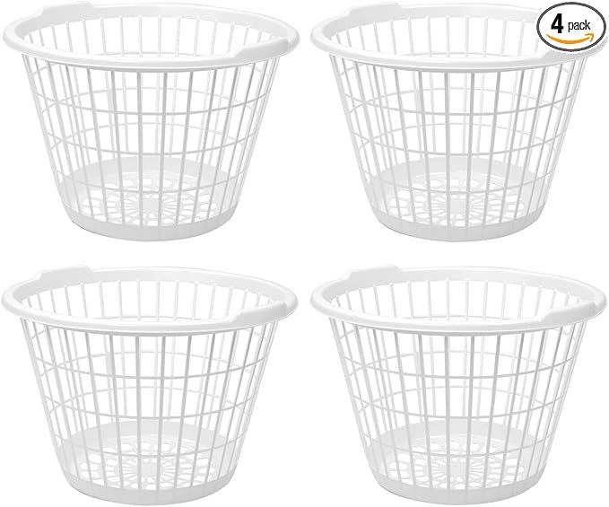 Evou Set of 4 Lightweight Plastic (Many Colors) 1 Bushel Round Laundry Baskets Hampers (White) | Amazon (US)