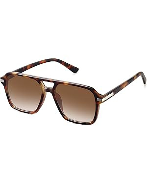 Retro Aviator Sunglasses for Women Men Trendy Classic Square 70s 80s 90s Vintage Shades Double Br... | Amazon (US)