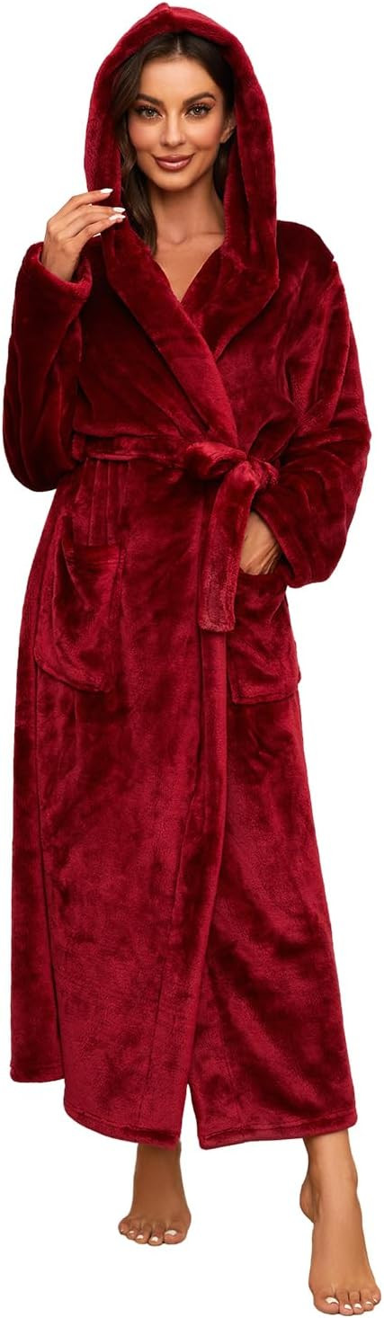 HEARTNICE Womens Long Hooded Plush Robe, Soft Thick Warm Fleece Bathrobe Full Length House Coat | Amazon (CA)
