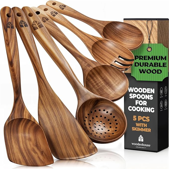 Wooden Spoons for Cooking – Wooden Kitchen Utensils Set, Multipack Teak Wood Utensil Set – Co... | Amazon (US)