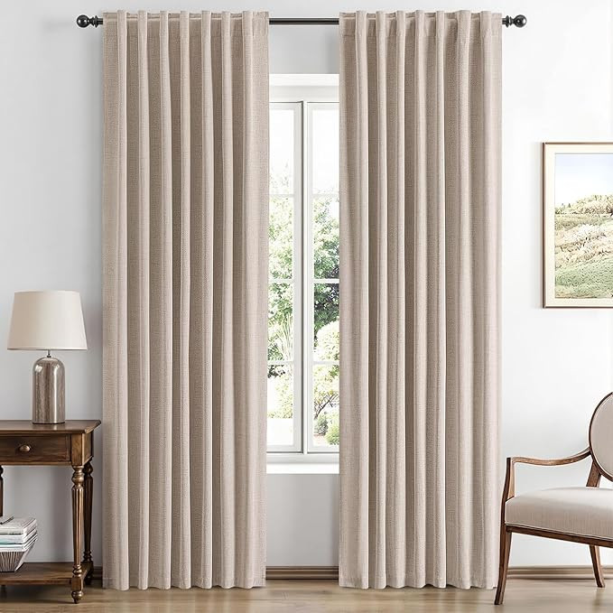 MIULEE 100% Blackout Linen Curtains for Bedroom, Beige Solid Luxury Decor Thermal Insulation Room... | Amazon (US)