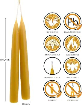 Natural Beeswax Taper Candles, DEYBBY Smokeless and Dripless Beeswax Candles, Long Lasting Burnin... | Amazon (US)