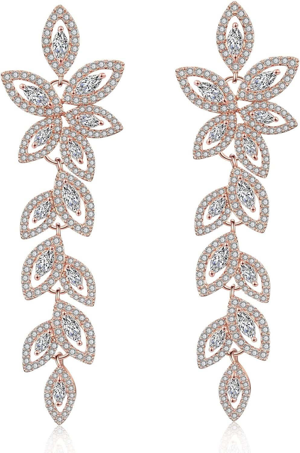 UILZ Dangle Wedding Bridal Earrings for Women Brides Bridesmaids Wedding Gifts, Cubic Zirconia Rh... | Amazon (US)