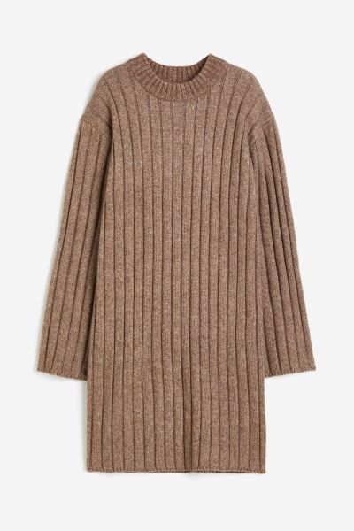 Rib-knit dress - Dark beige marl - Ladies | H&M GB | H&M (UK, MY, IN, SG, PH, TW, HK, KR)