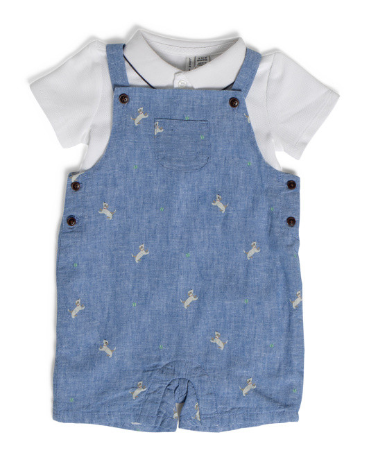 Infant Boys Linen Blend 2pc Overalls Set | TJ Maxx