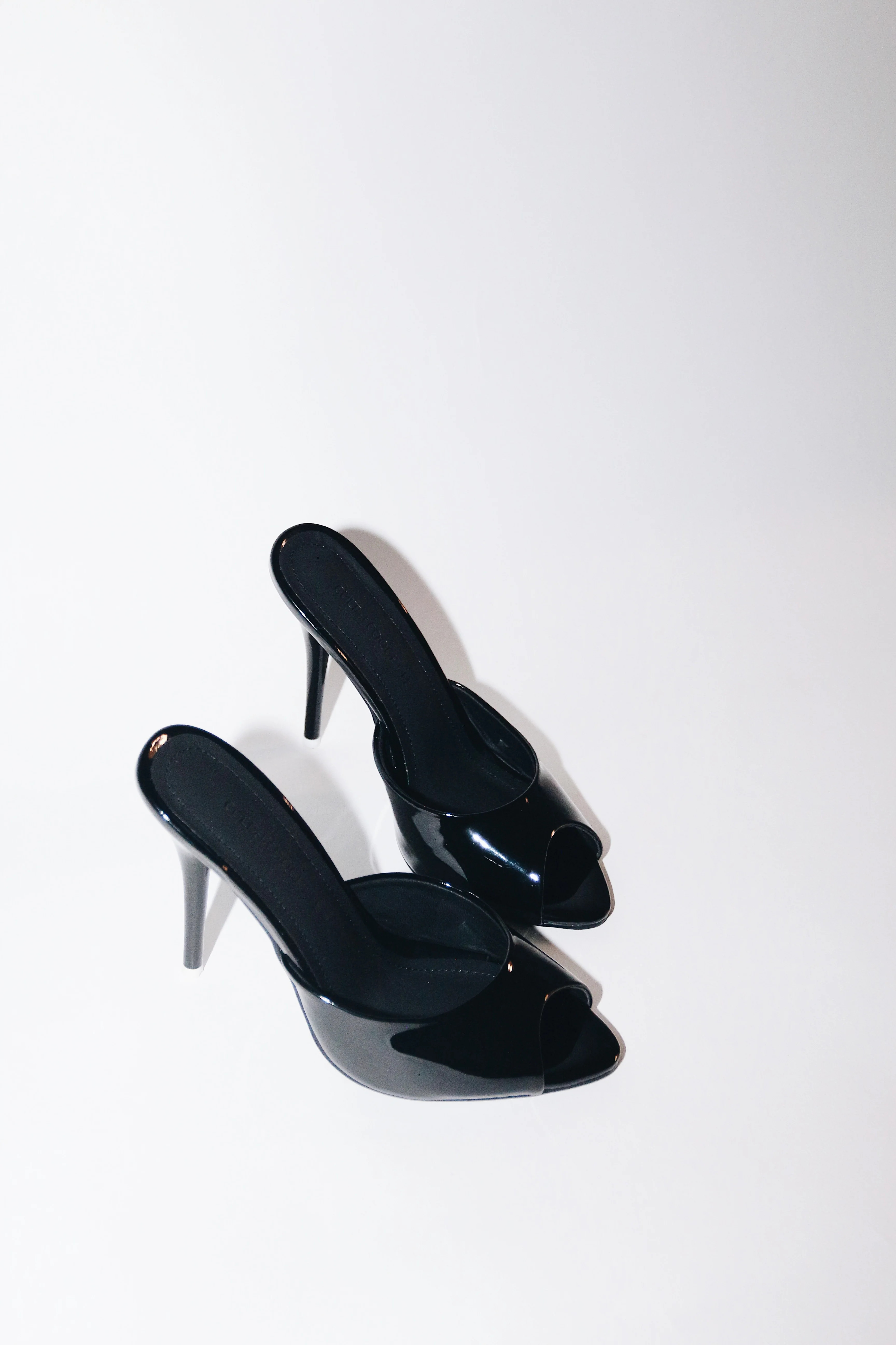 Ford Black Patent Vegan Leather Open Toe Mules | CULT OF COQUETTE